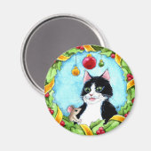 Cute tabby cat, mouse, Christmas winter snow マグネット (正面/裏面)