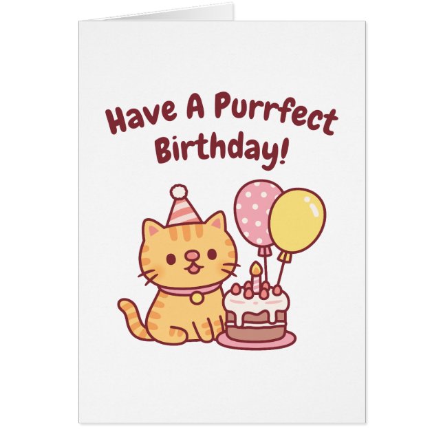 Cute Tabby Cat With Cake Purrfect Birthday Funny (正面)