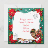 Cute Tabby Cat with Poinsettias Custom Christmas シーズンカード (裏面)