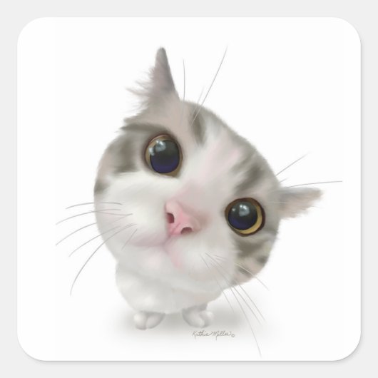 Cute Tabby Kitten Cartoon スクエアシール (正面)