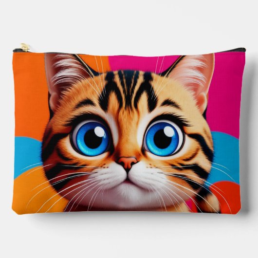 Cute Tabby Kitten Portrait With Big Blue Eyes アクセサリーポーチ (正面)