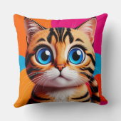 Cute Tabby Kitten Portrait With Big Blue Eyes クッション (裏面)