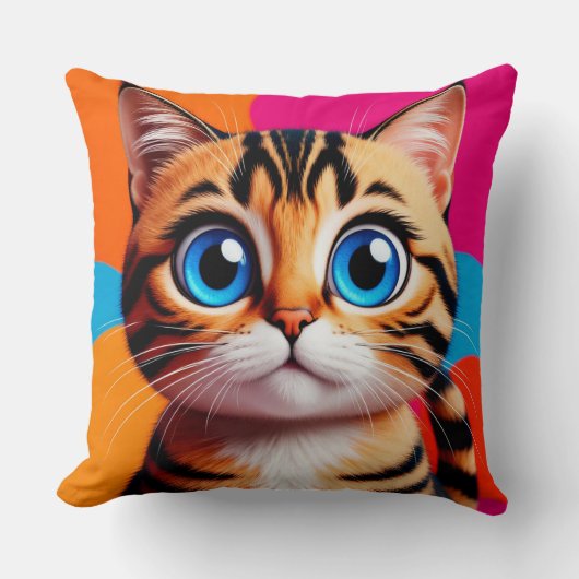 Cute Tabby Kitten Portrait With Big Blue Eyes クッション (正面)