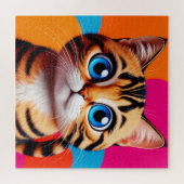 Cute Tabby Kitten Portrait With Big Blue Eyes ジグソーパズル (横)