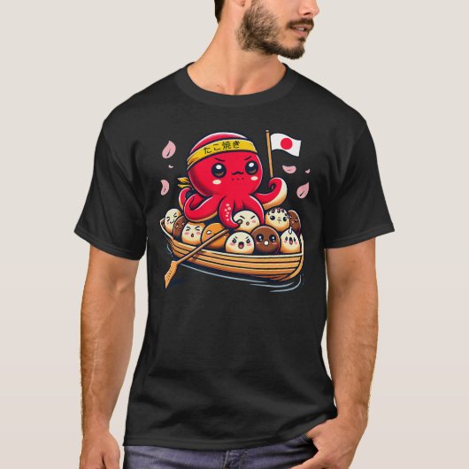 Cute Takoyaki and Octopus Japanese street food Tシャツ (正面)