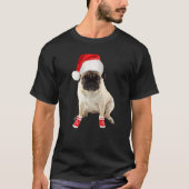 Cute Tan Pug Puppy Santa Hat Socks Image Christmas Tシャツ (正面)