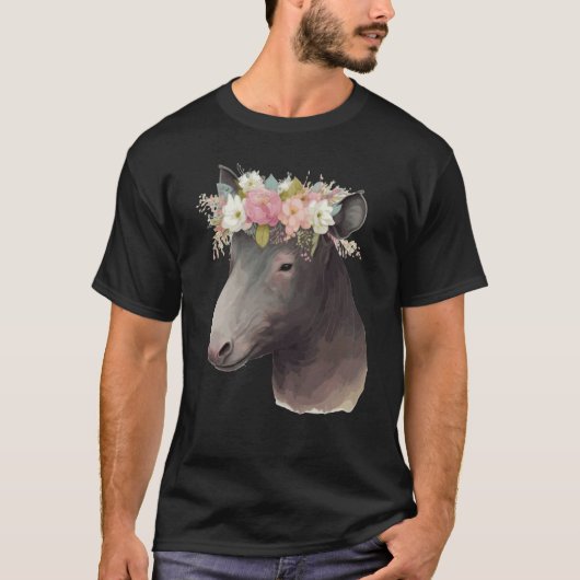 Cute Tapir Flower Crown Animal Tシャツ (正面)
