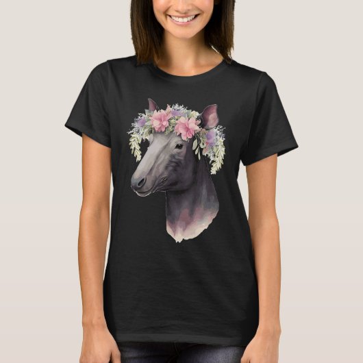 Cute Tapir Flower Crown Floral Animal Tシャツ (正面)