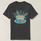 Cute tea art teacup with tea heart and leaves tシャツ (デザイン正面)