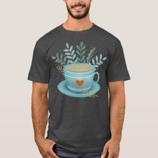Cute tea art teacup with tea heart and leaves tシャツ