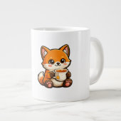 Cute Tea Fox Illustration – Cozy Fox Drinking Tea ジャンボコーヒーマグカップ (正面右)