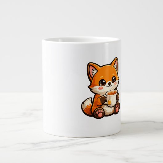Cute Tea Fox Illustration – Cozy Fox Drinking Tea ジャンボコーヒーマグカップ (正面)
