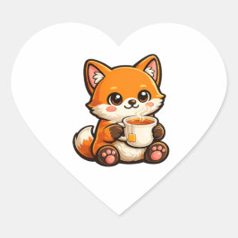Cute Tea Fox Illustration – Cozy Fox Drinking Tea ハートシール