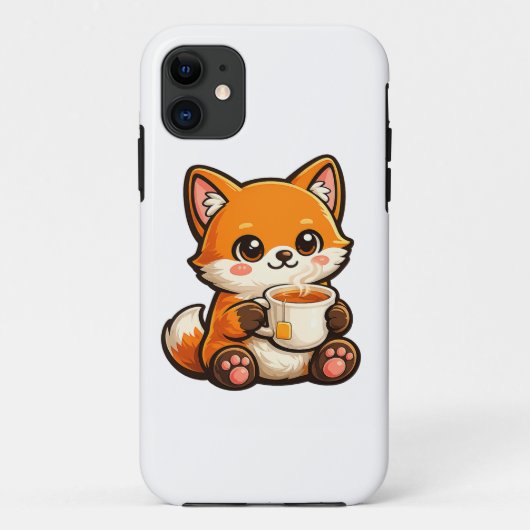 Cute Tea Fox Illustration – Cozy Fox Drinking Tea Case-Mate iPhoneケース (裏面)