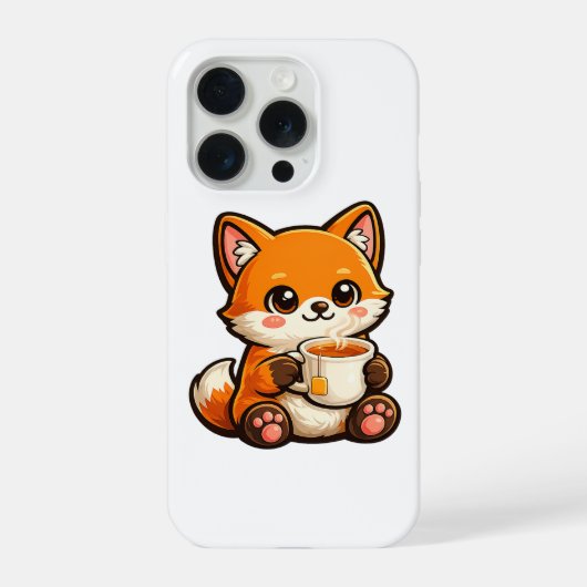 Cute Tea Fox Illustration – Cozy Fox Drinking Tea iPhoneケース (裏面)