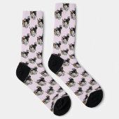 Cute Tea Party Dachshund Dog (black & tan) Funny ソックス (右)