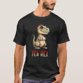 Cute Tea Rex Dinosaur Drinking Tea Tシャツ (正面)