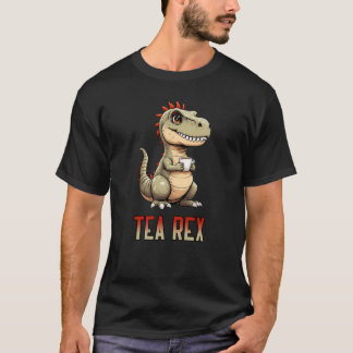 Cute Tea Rex Dinosaur Drinking Tea Tシャツ