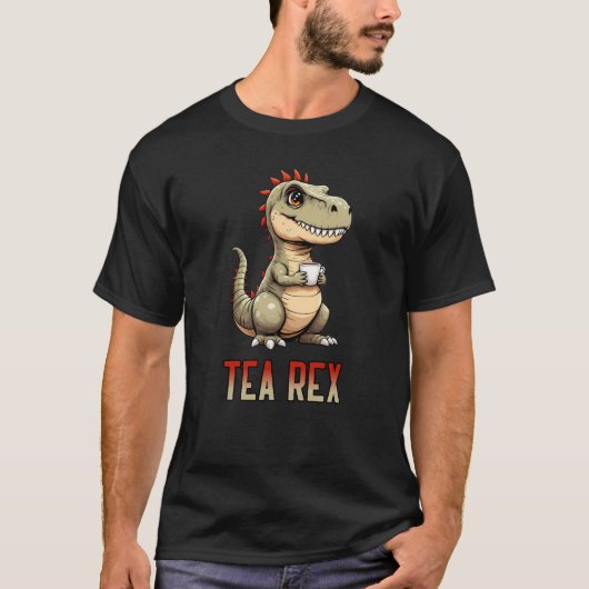 Cute Tea Rex Dinosaur Drinking Tea Tシャツ (正面)