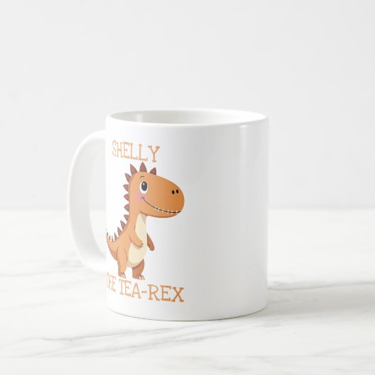 Cute Tea-Rex Dinosaur Personalized Name コーヒーマグカップ (正面左)
