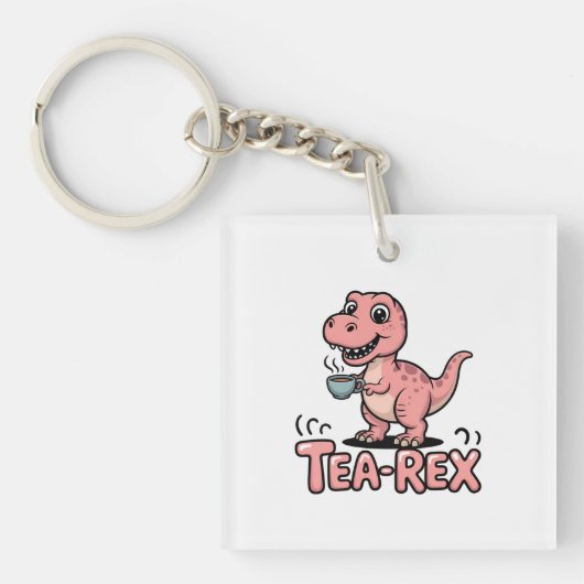 Cute Tea-Rex Pink Dinosaur – Sip Happens! キーホルダー (正面)