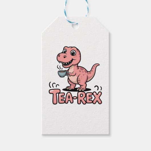 Cute Tea-Rex Pink Dinosaur – Sip Happens! ギフトタグ (正面)