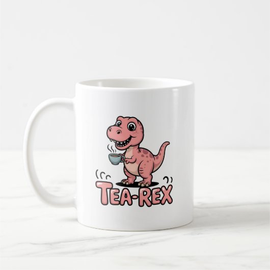 Cute Tea-Rex Pink Dinosaur – Sip Happens! コーヒーマグカップ (左)