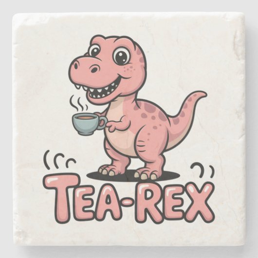 Cute Tea-Rex Pink Dinosaur – Sip Happens! ストーンコースター (正面)