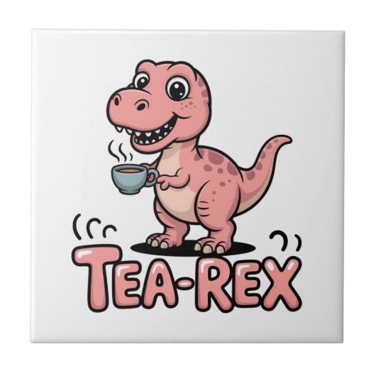 Cute Tea-Rex Pink Dinosaur – Sip Happens! タイル (正面)