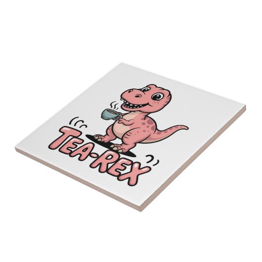 Cute Tea-Rex Pink Dinosaur – Sip Happens! タイル (側面)