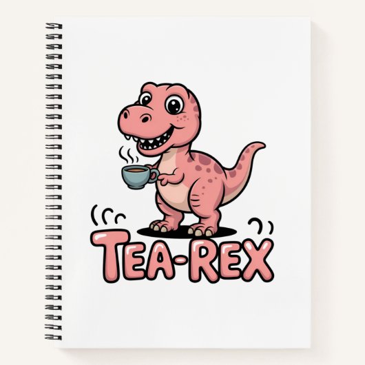 Cute Tea-Rex Pink Dinosaur – Sip Happens! ノートブック (正面)