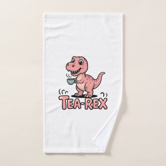 Cute Tea-Rex Pink Dinosaur – Sip Happens! ハンドタオル (ハンドタオル)