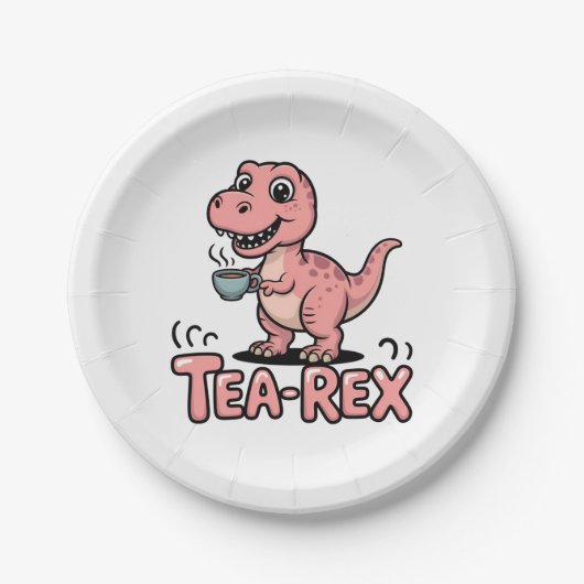 Cute Tea-Rex Pink Dinosaur – Sip Happens! ペーパープレート (正面)