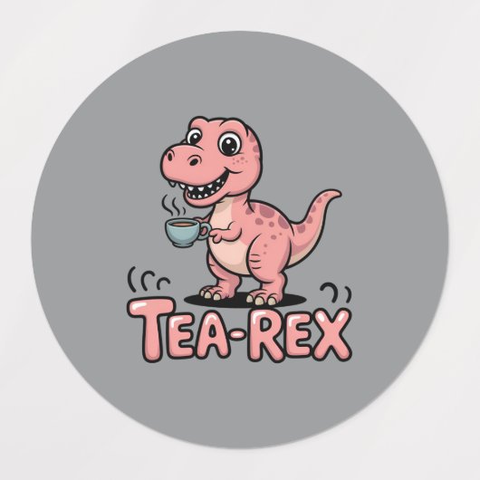 Cute Tea-Rex Pink Dinosaur – Sip Happens! ラベル (デザイン2)