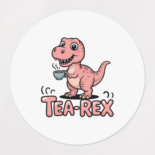 Cute Tea-Rex Pink Dinosaur – Sip Happens! ラベル (デザイン1)