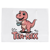 Cute Tea-Rex Pink Dinosaur – Sip Happens! ラージペーパーバッグ (裏面)