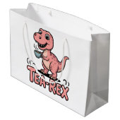 Cute Tea-Rex Pink Dinosaur – Sip Happens! ラージペーパーバッグ (裏面アングル)