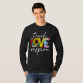 Cute Teach Love And Inspire Sunflower Teacher Back Tシャツ (正面フル)