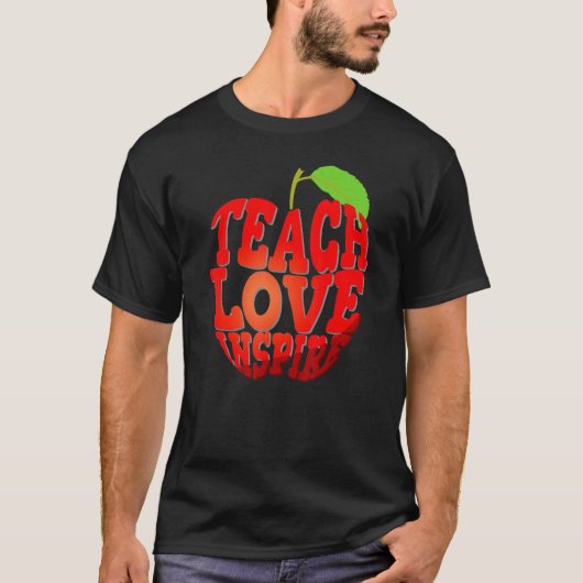 Cute Teach Love Inspire Apple Teacher Student Back Tシャツ (正面)