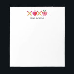 Cute Teacher Appreciation XOXO Colorful ノートパッド<br><div class="desc">Cheerful and modern, this personalized teacher notepad features a cute XOXO pencil, heart, and apple illustration with your custom name beneath for a playful yet professional touch. Plenty of white space, making it perfect for quick notes, checklists, and everyday classroom reminders or a thoughtful teacher appreciation gift from the class....</div>
