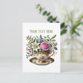 Cute teacup flowers customizable  ポストカード (スタンド正面)