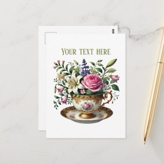 Cute teacup flowers customizable  ポストカード (正面/裏面インサイチュ)