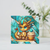 Cute Teal and Gold Dragon Boy's Birthday Party 招待状 (スタンド正面)