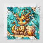 Cute Teal and Gold Dragon Boy's Birthday Party 招待状 (正面)