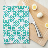 Cute Teal and White Floral Pattern キッチンタオル (四つ折り)