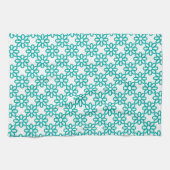 Cute Teal and White Floral Pattern キッチンタオル (横)