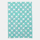 Cute Teal and White Floral Pattern キッチンタオル (縦)