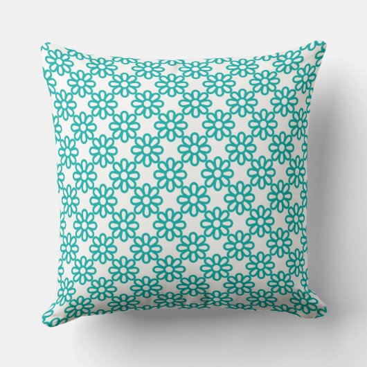 Cute Teal and White Floral Pattern クッション (裏面)