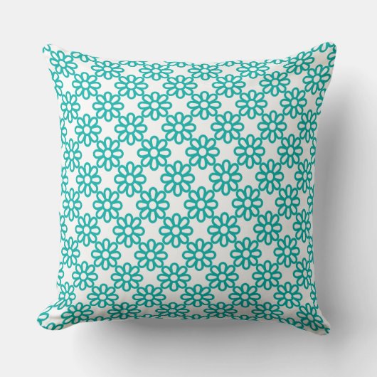 Cute Teal and White Floral Pattern クッション (正面)