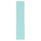 Cute Teal and White Floral Pattern ショートテーブルランナー (正面)